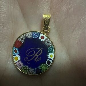 Elegant Gold and Blue Pendant Necklace R Initial multicolor